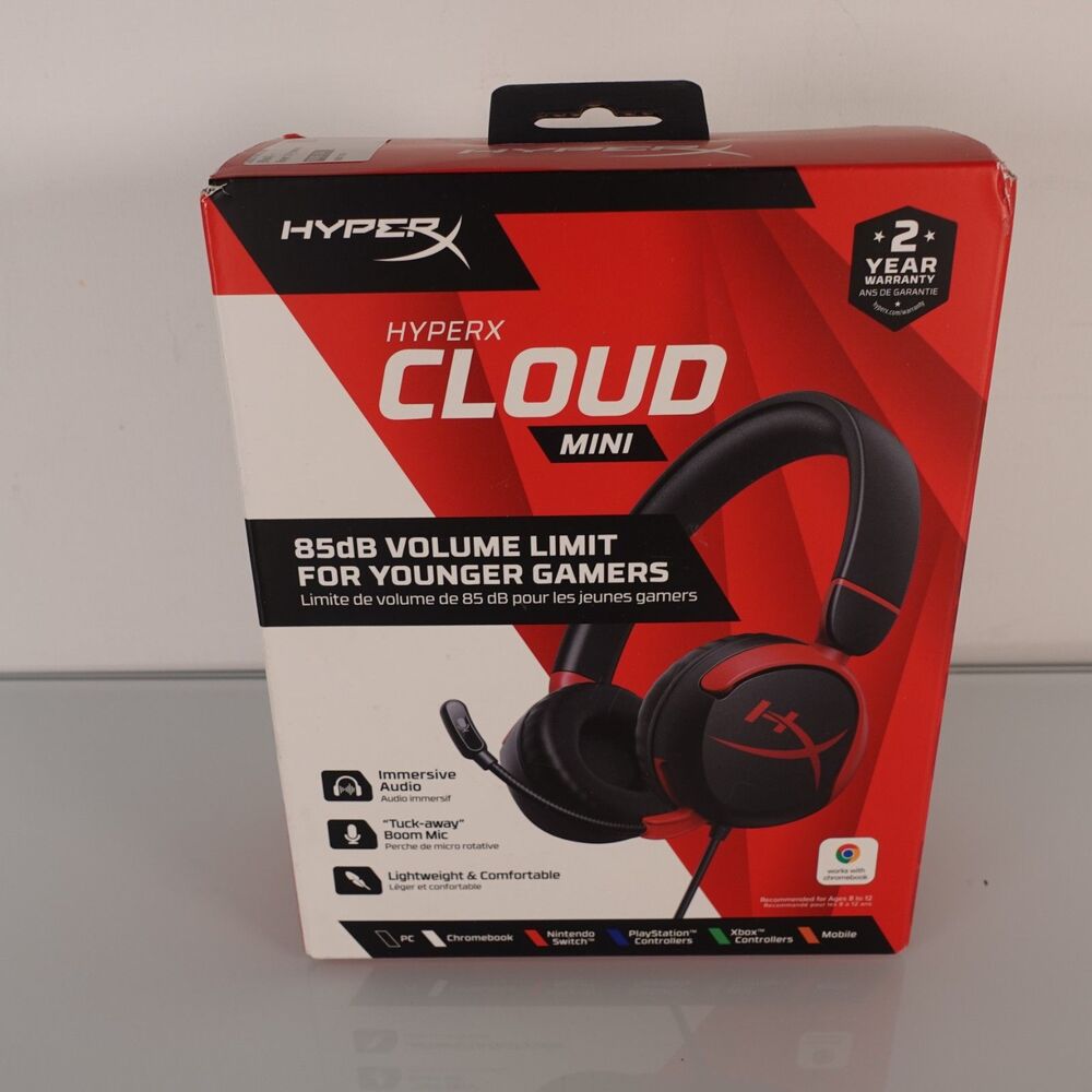 HyperX Cloud Mini Wired Headset Tuck-away Boom Mic Immersive Audio Black and Red